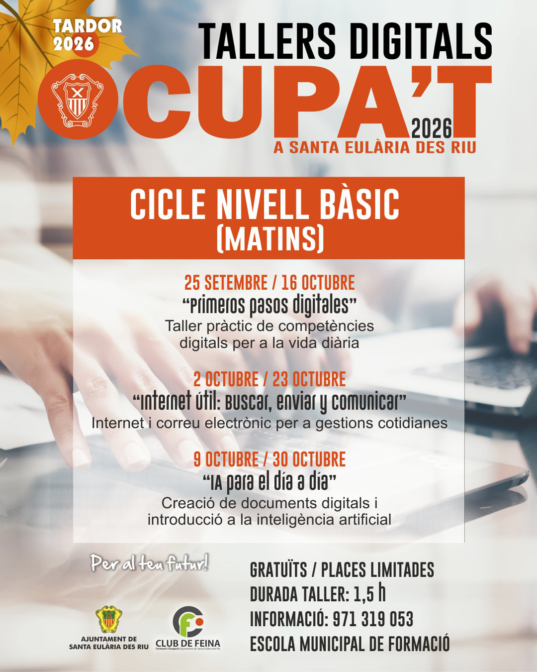 Talleres Ocupa't 2026_10: conecta con lo digital. NIVEL BÁSICO: "PRIMEROS PASOS DIGITALES"